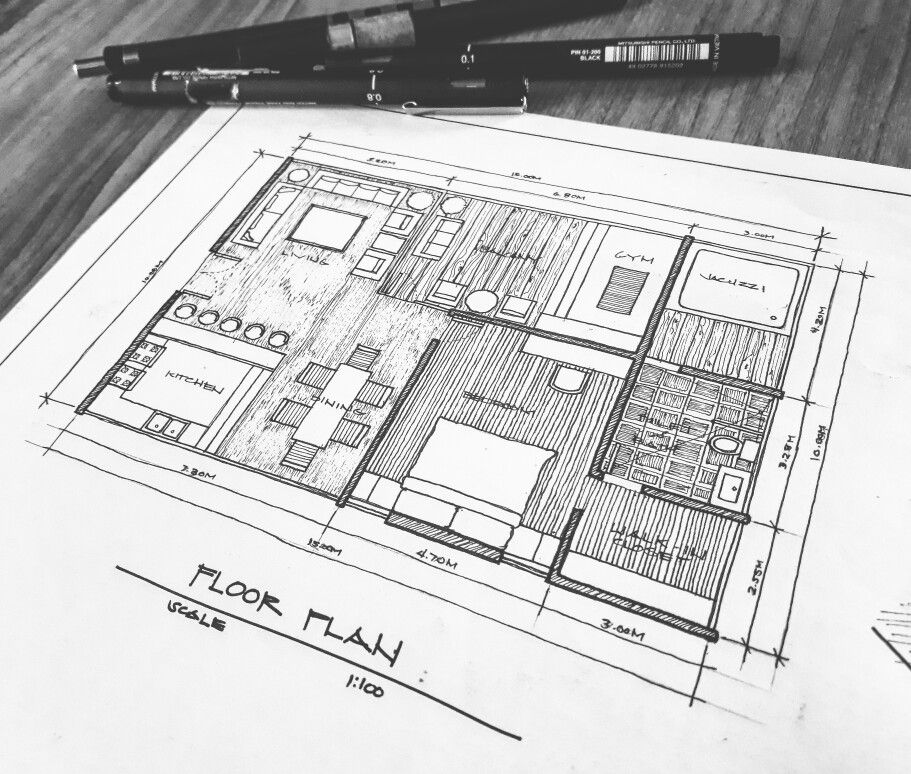 Freehand Floor Plan Архитектурный интерьер, Портфолио