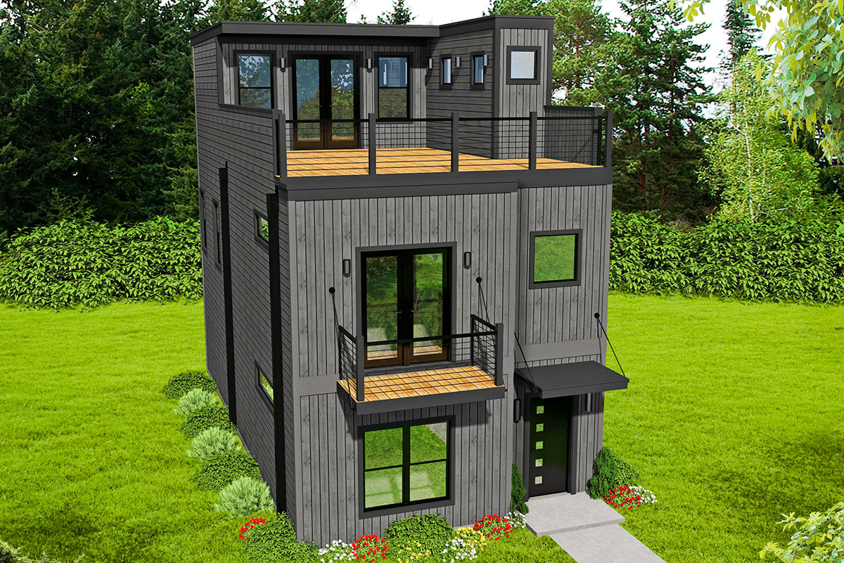 Modern House Plan with 3rd Floor Mezzanine 68589VR