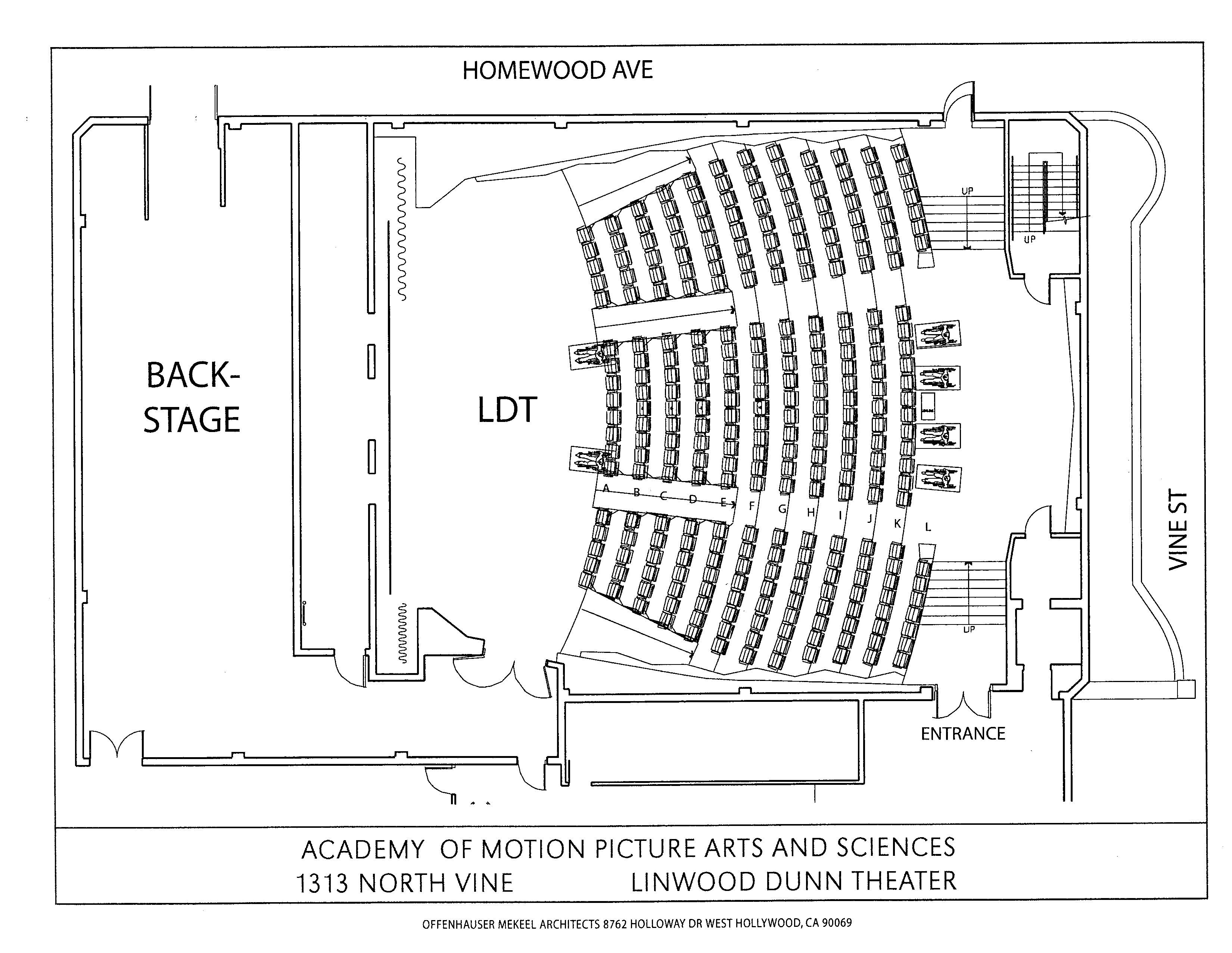 LINWOOD DUNN THEATER Theater plan, Building plan drawing