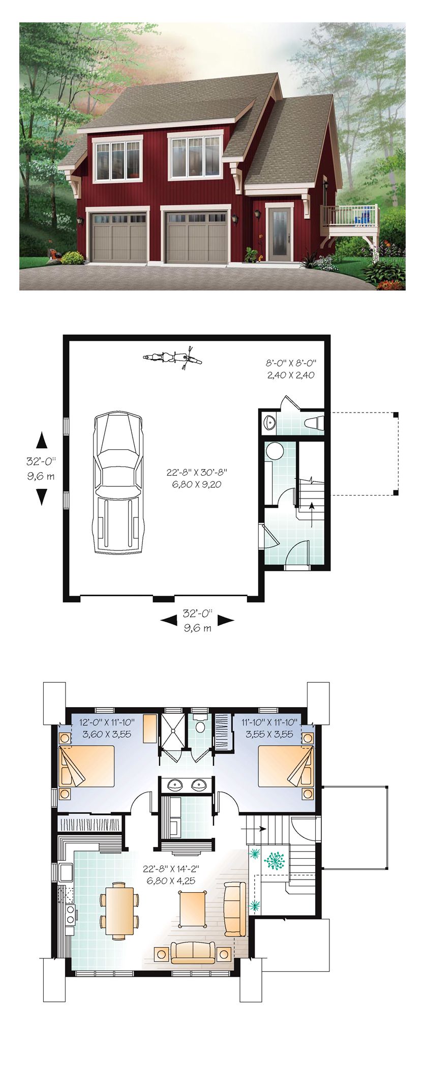 Garage Apartment Plan 64817 Total Living Area 1068 sq