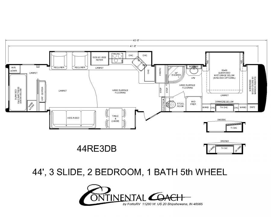 Continental Coach 43' Double Bedroom Floorplans RV's