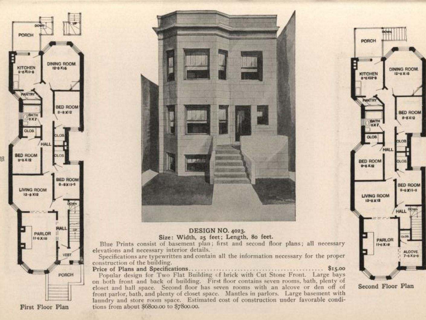 Floorplan for a typical Chicago greystone, from Radford's