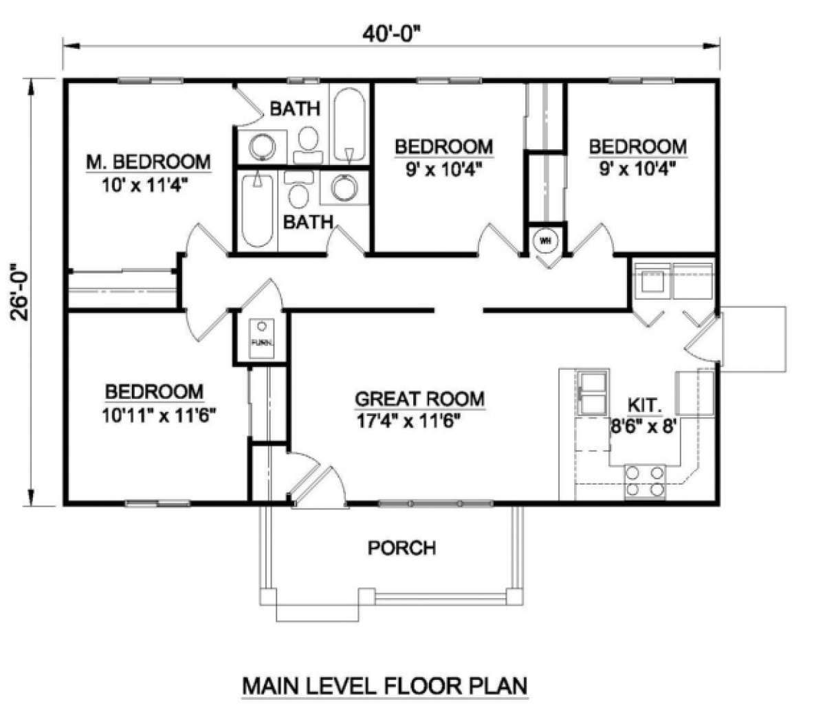 House Plan 34000026 Ranch Plan 1,040 Square Feet, 4