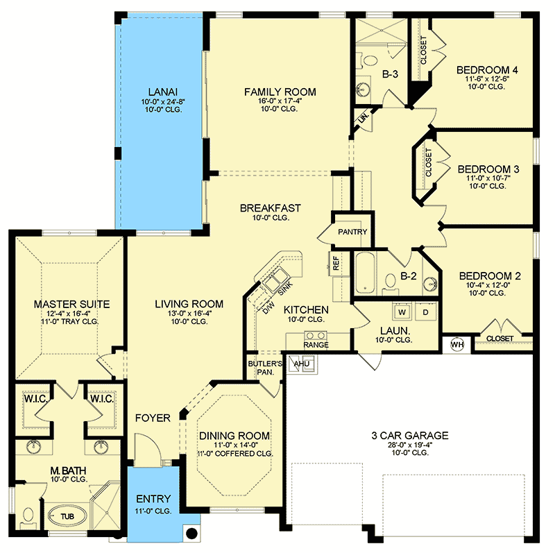 OneStory Ranch House Plan with Split Bedroom Layout