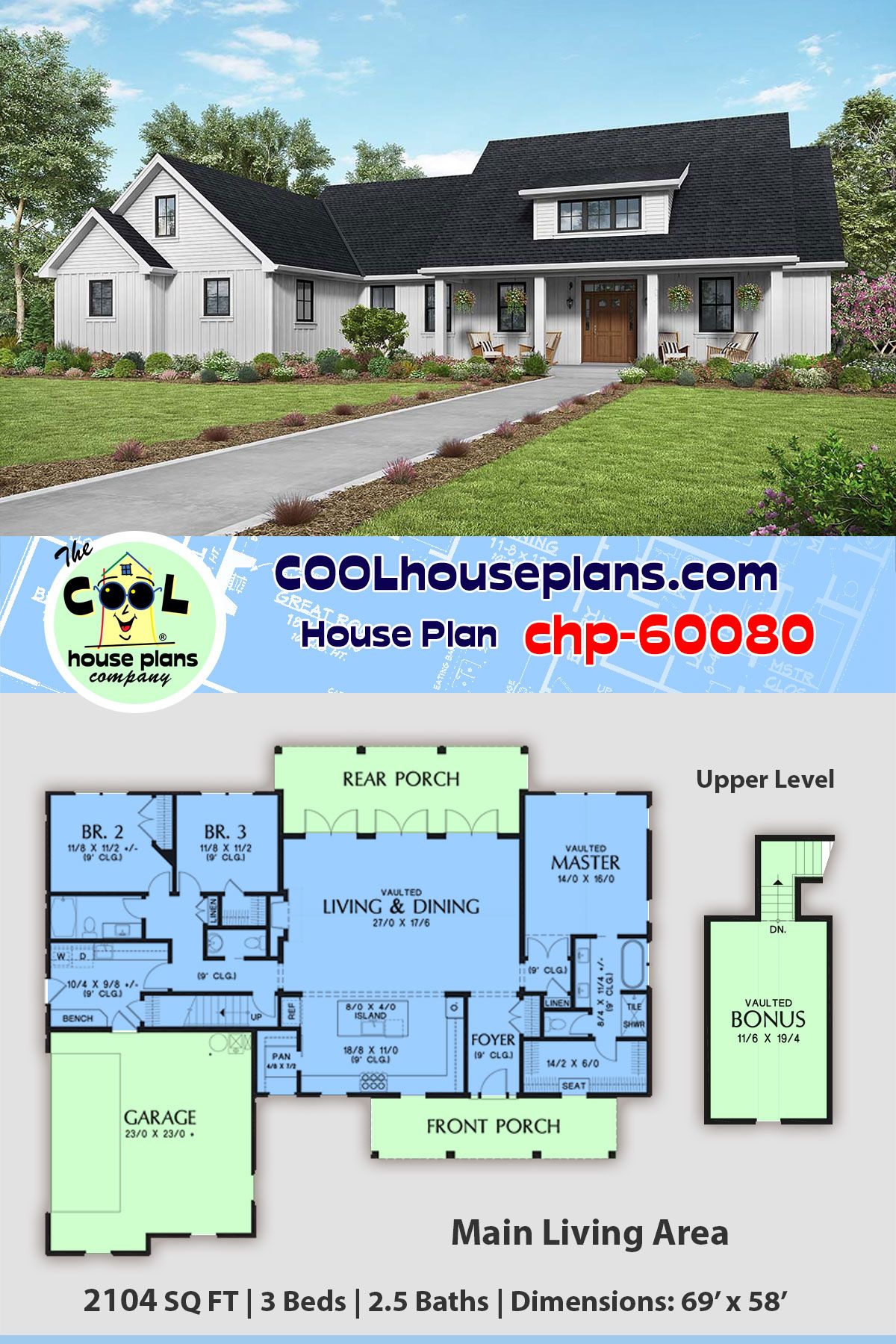 House Plan chp60080 at in 2020 House