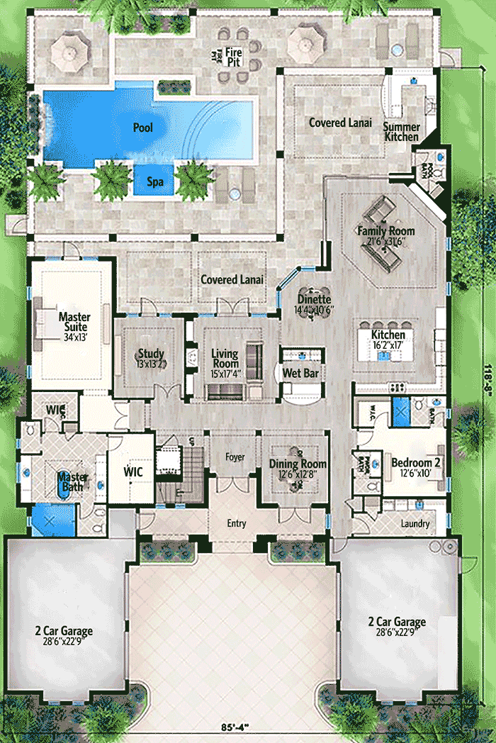Five Bedroom Florida House Plan 86016BW Architectural