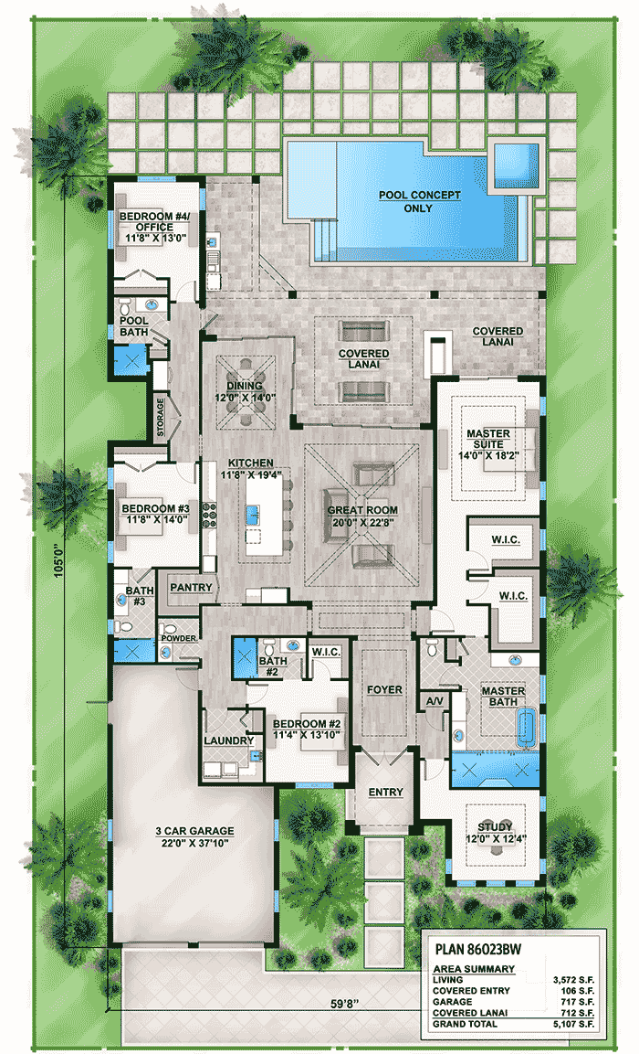 Florida House Plan with Indoor/Outdoor Living 86023BW