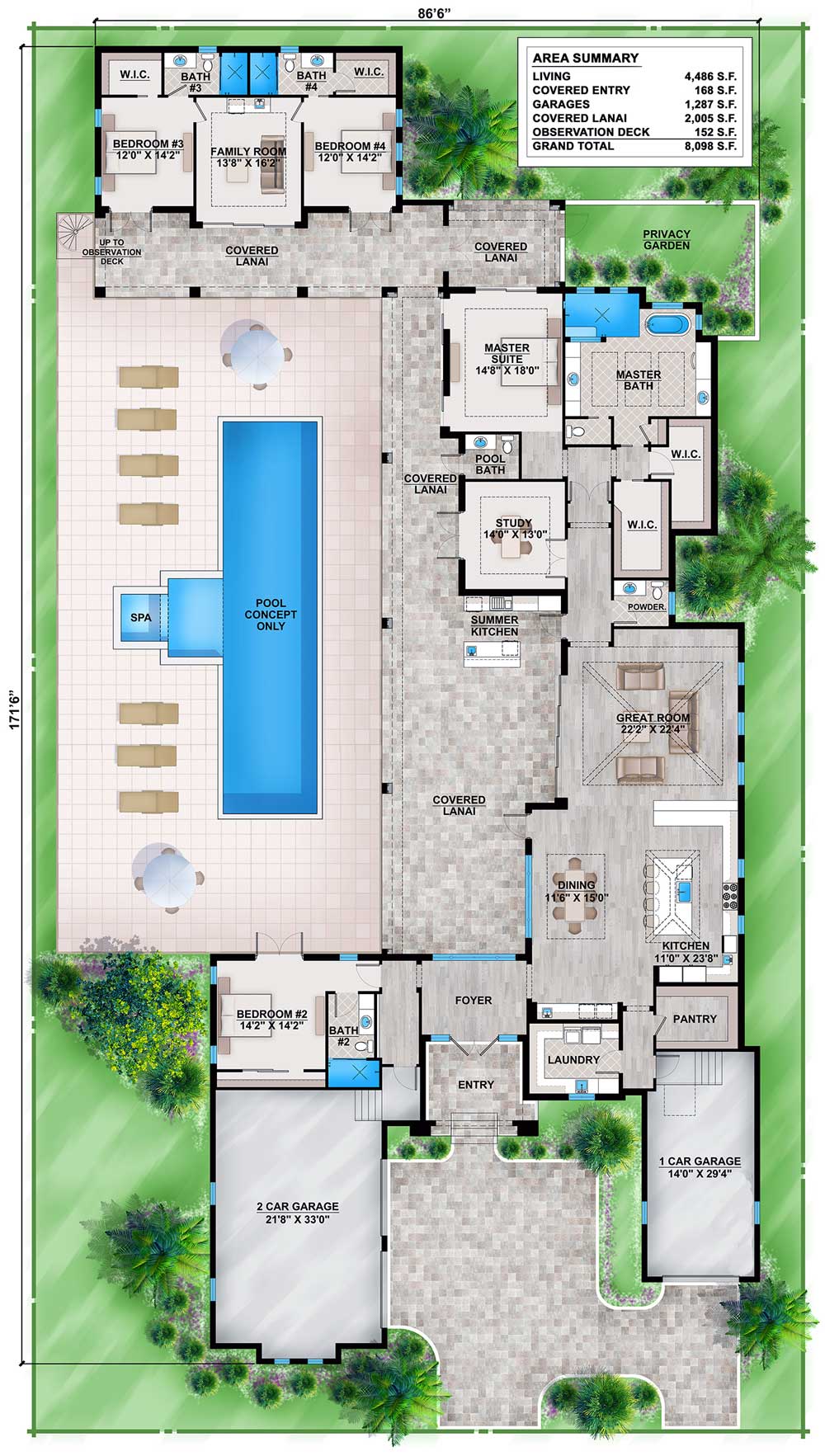 Florida House Plan with Guest Wing 86030BS