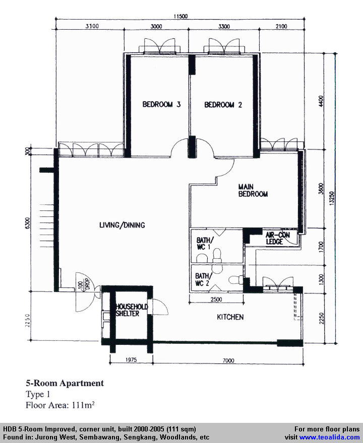HDB 5Room Improved floor plan (110 sqm) Floor plans