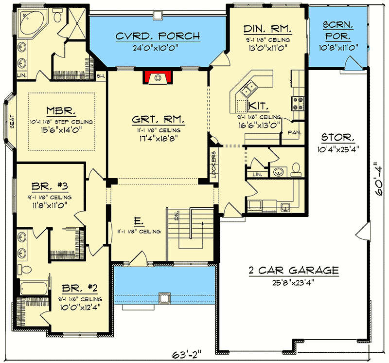 Center Entry House Plan with Great Room 89913AH
