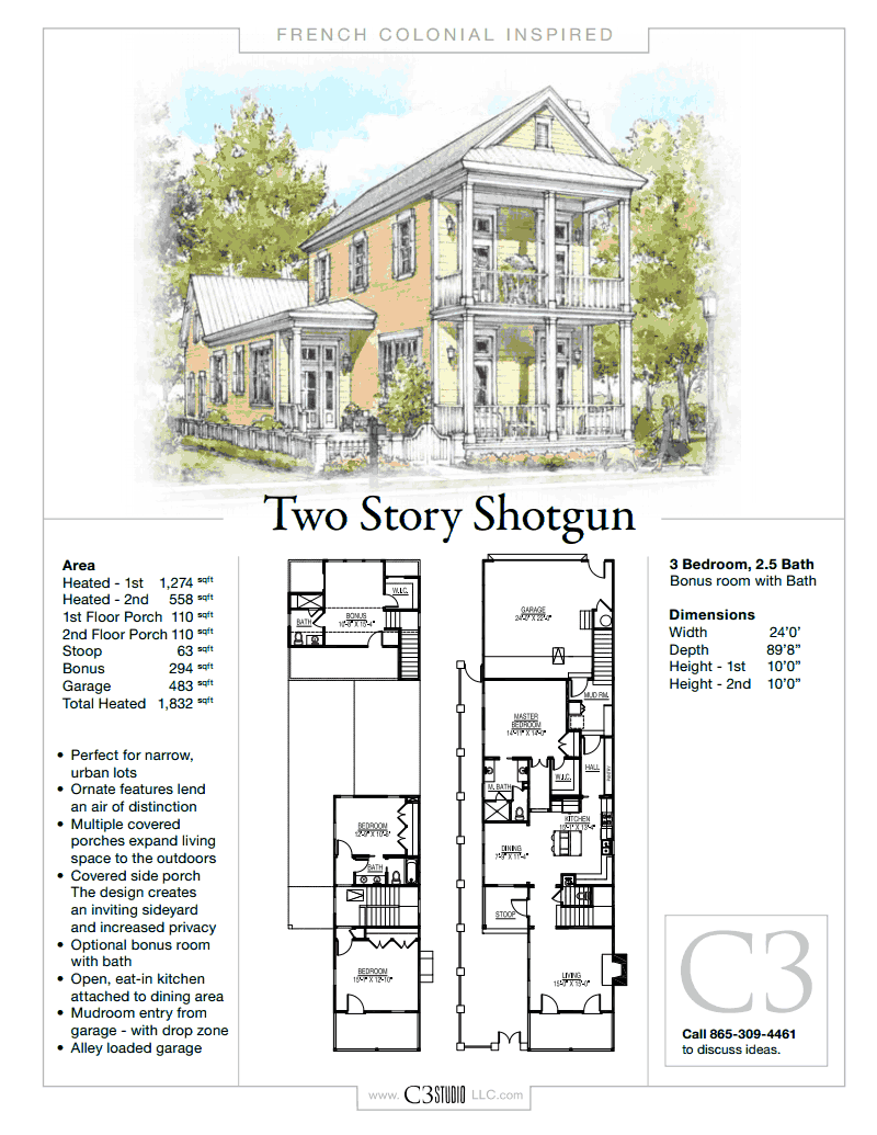 2 Story Shotgun House by C3 Studio LLC French Colonial
