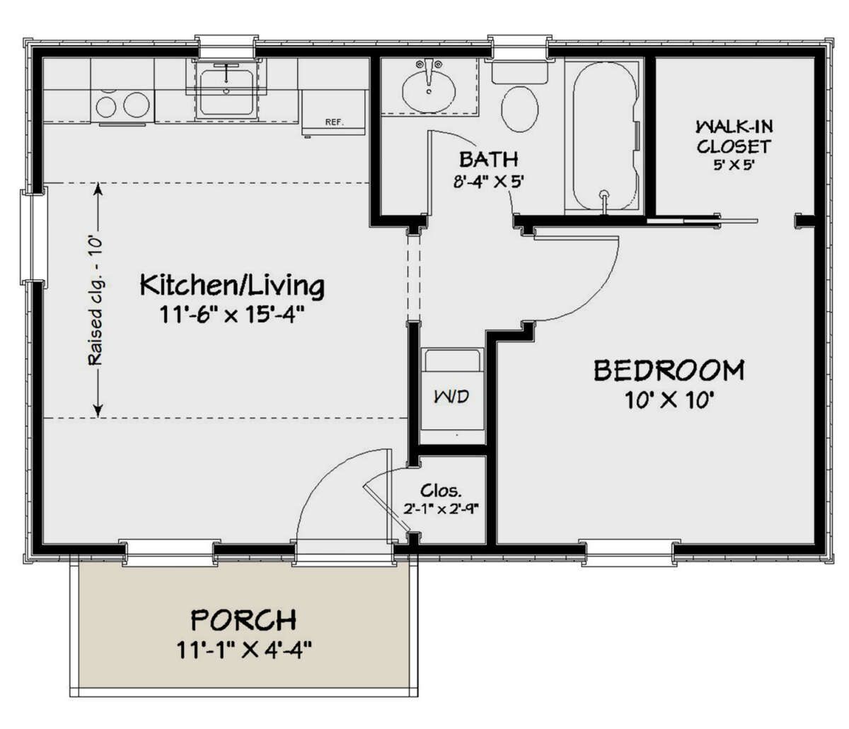 Cottage Plan 400 Square Feet, 1 Bedroom, 1 Bathroom