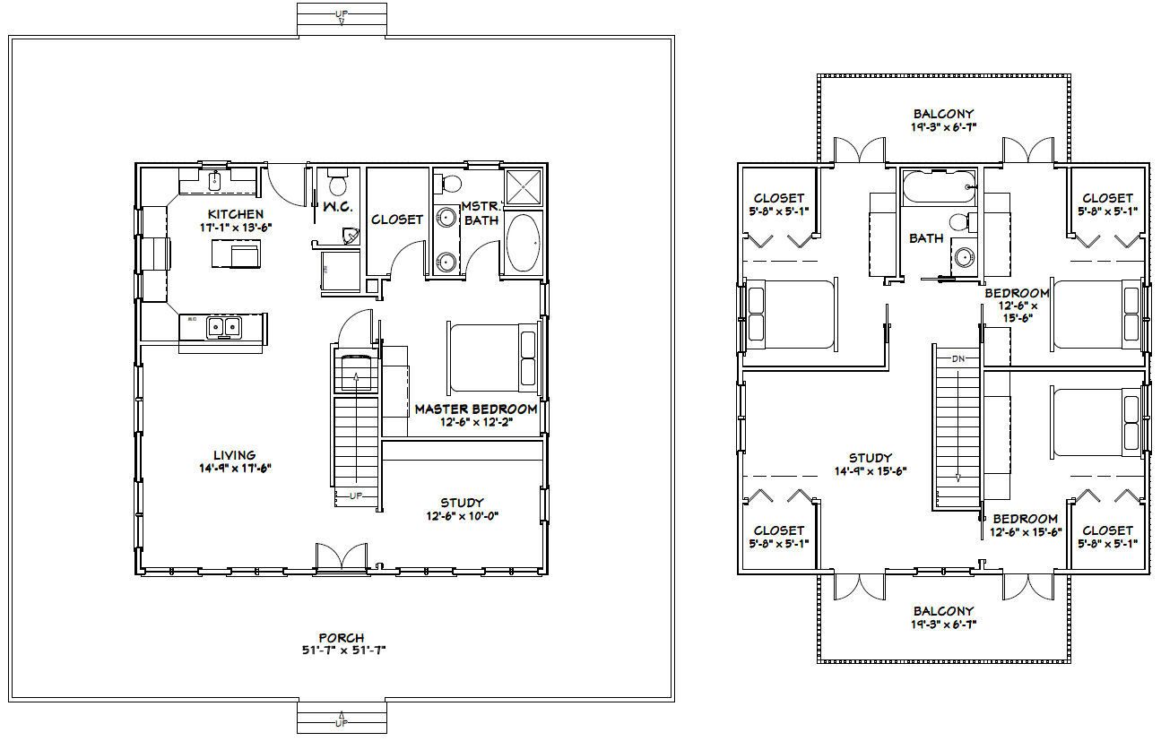 32x32 4Bedroom House 32X32H1A 1,972 sq ft