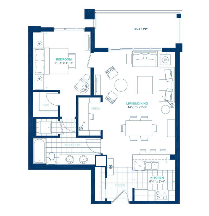 AquaBlu Condos by DeSantis Century Floorplan 1 bed & bath