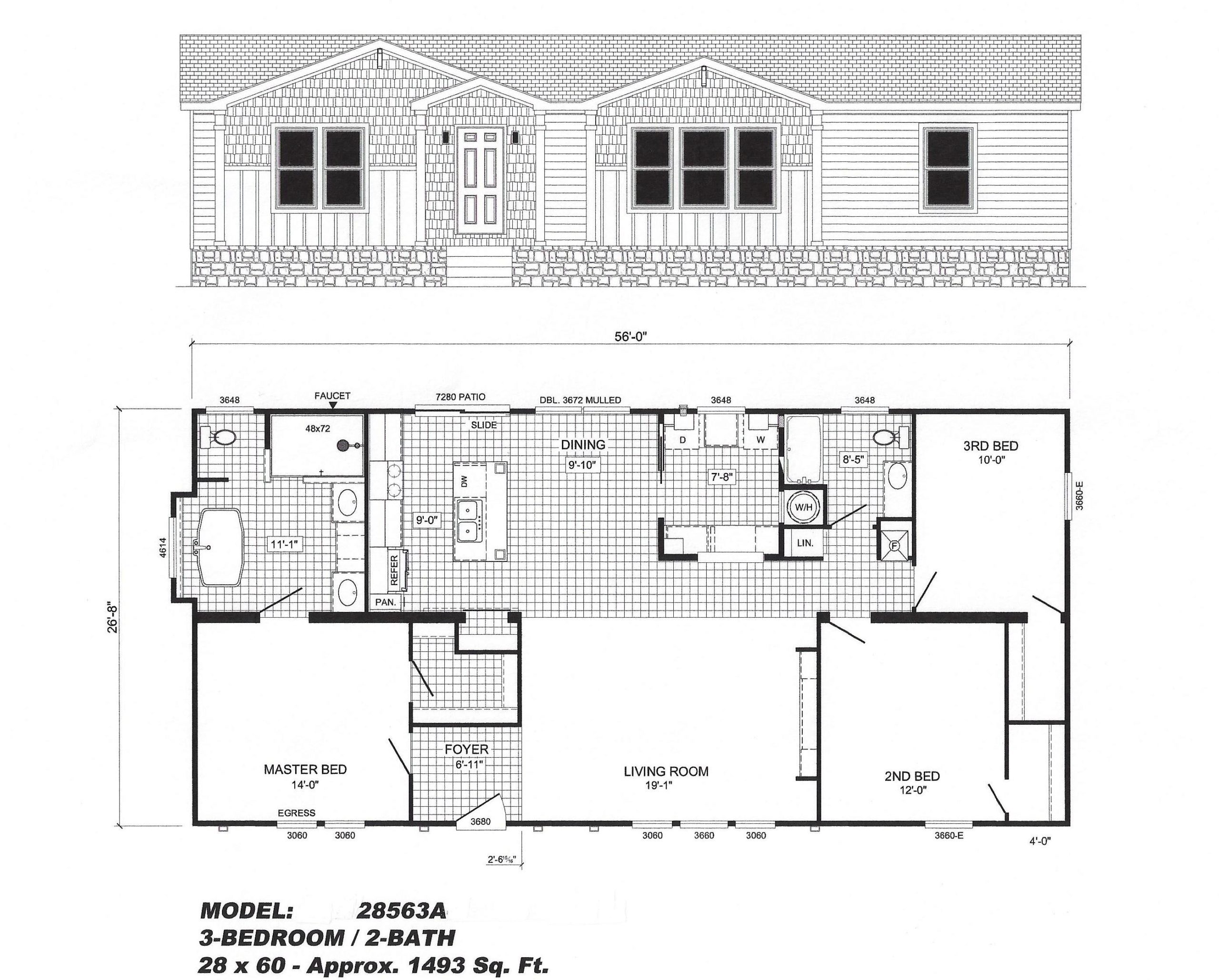 3 Bedroom Floor Plan B2856 "The Washington" Hawks Homes