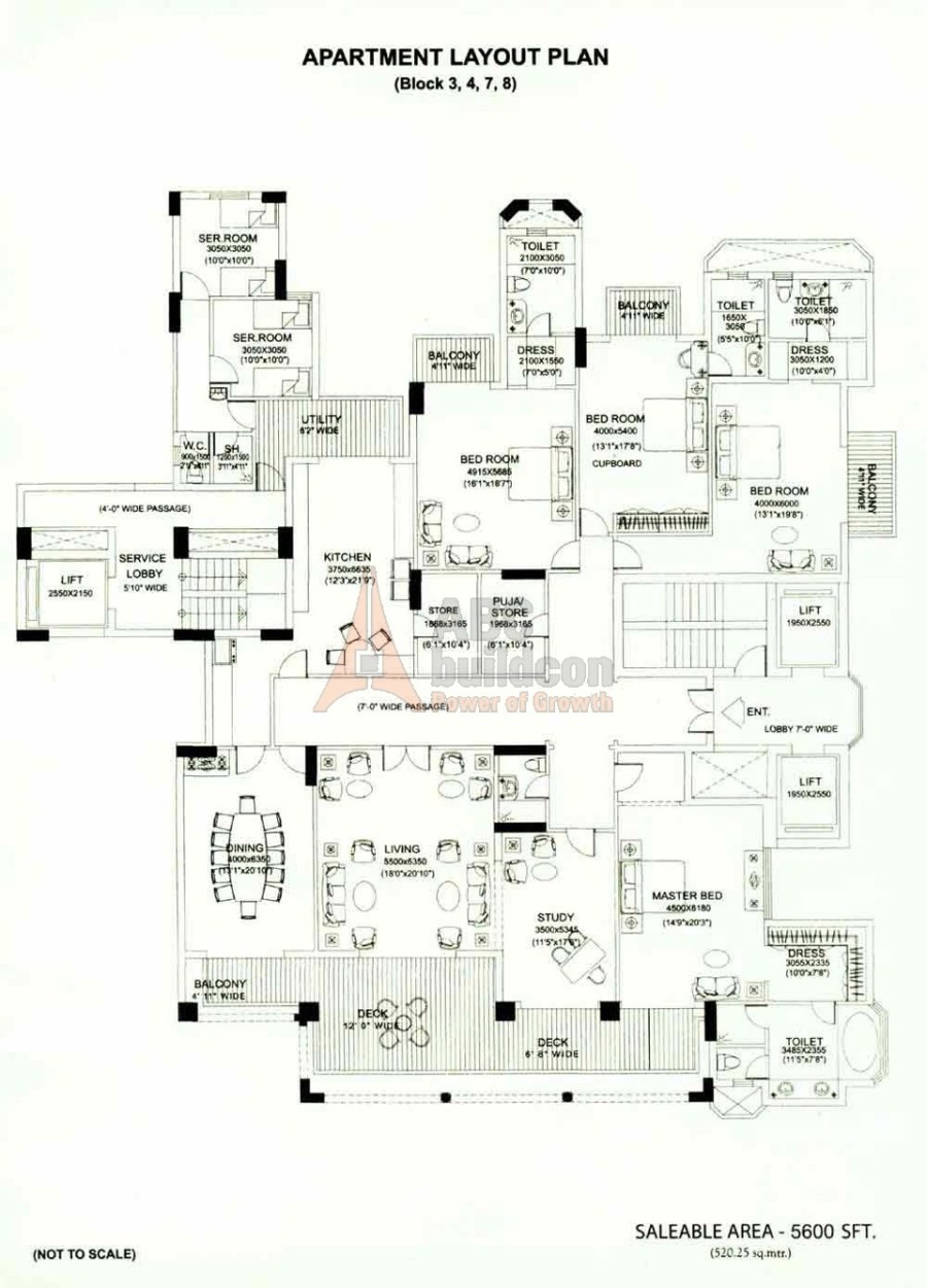DLF Aralias Floor Plan 4 BHK + 2 S.R + Study + Store