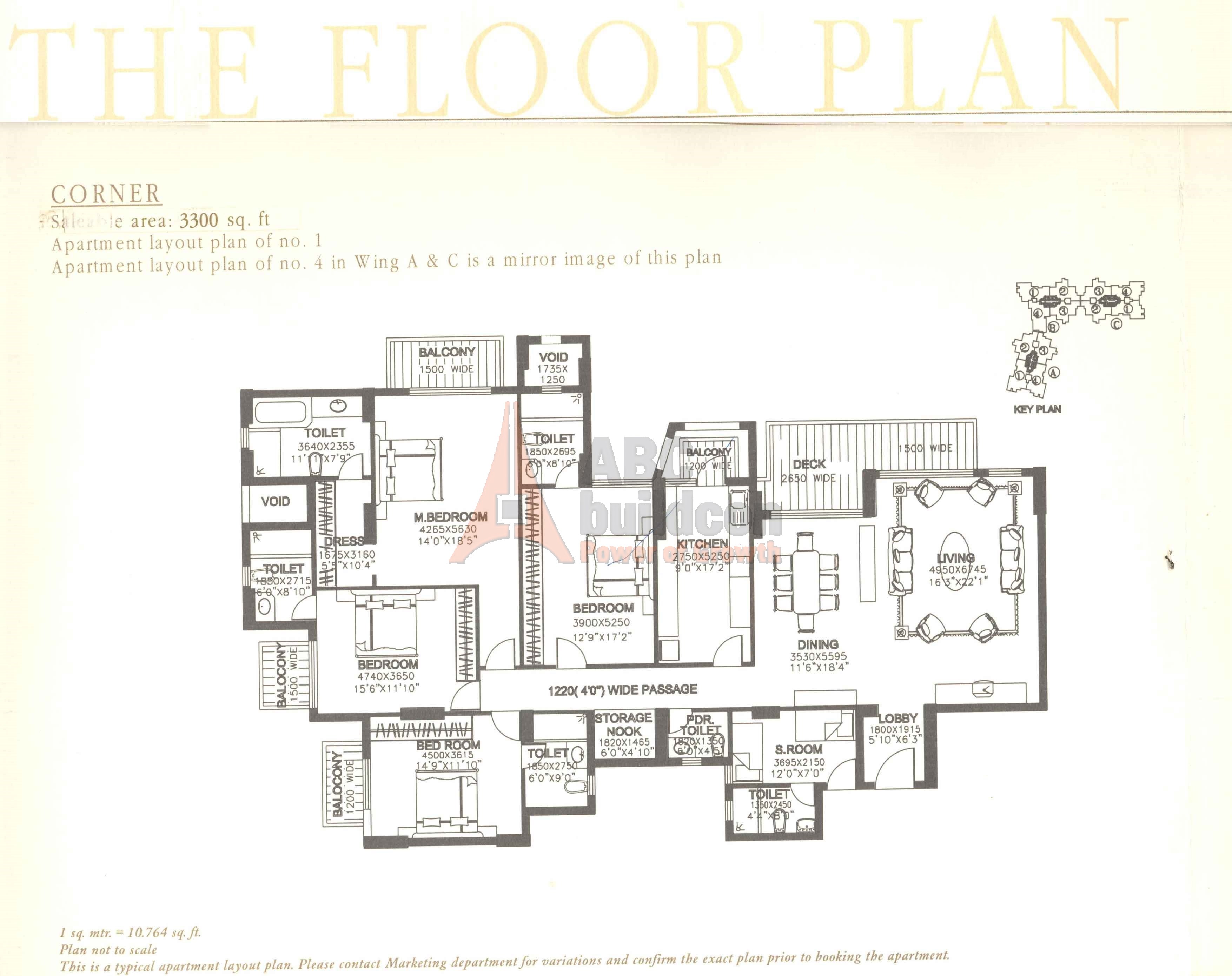 DLF Summit Floor Plan 4 BHK + S.R + Store 3300 Sq. Ft