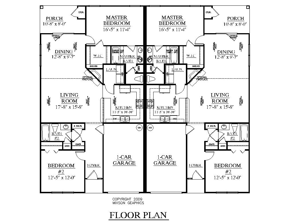 Southern Heritage Home Designs Duplex Plan 1261B
