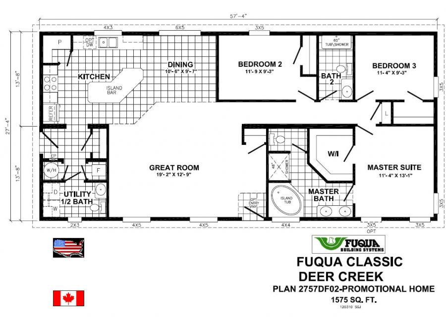 Deer Creek 1575 Square Foot Ranch Floor Plan