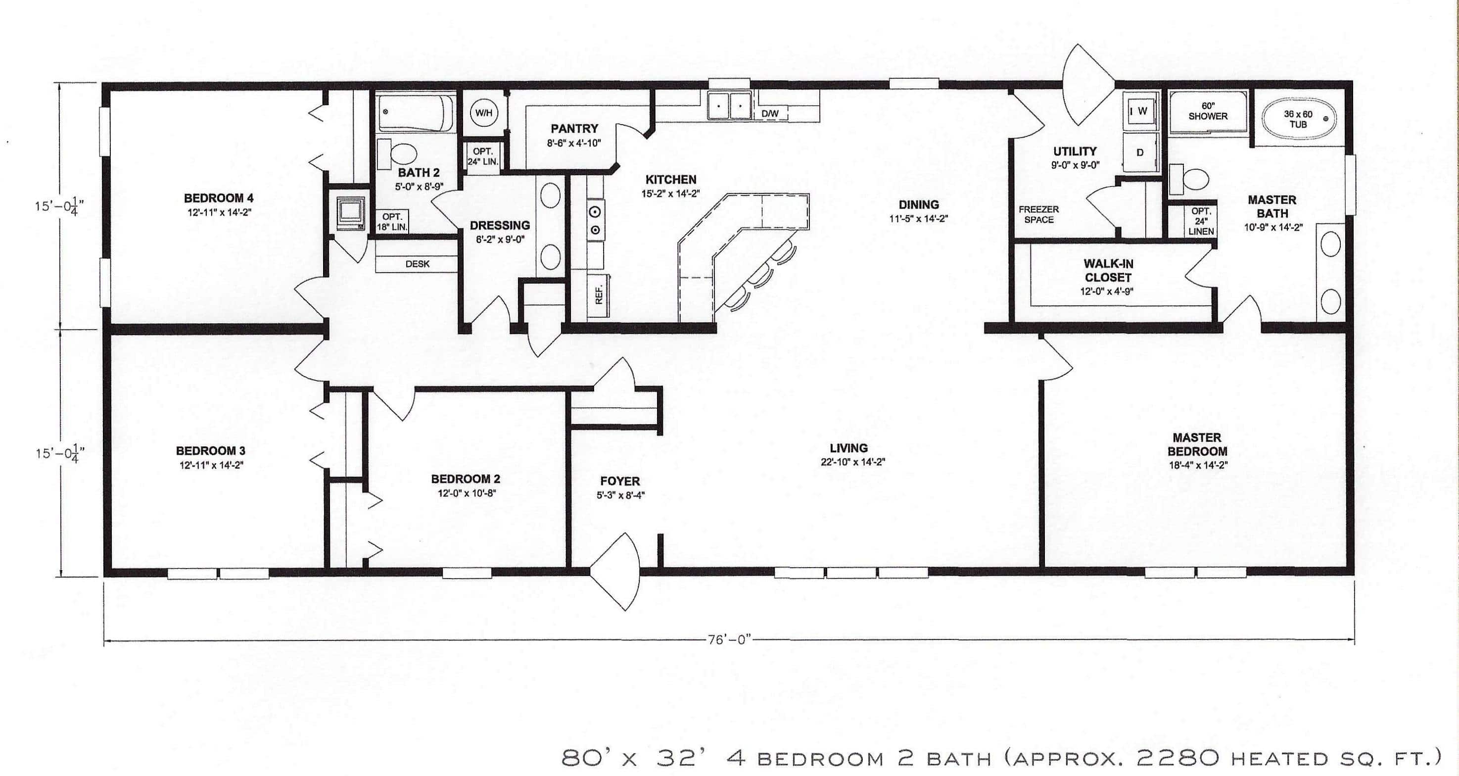 4 Bedroom Floor Plan F1001 Hawks Homes Manufactured