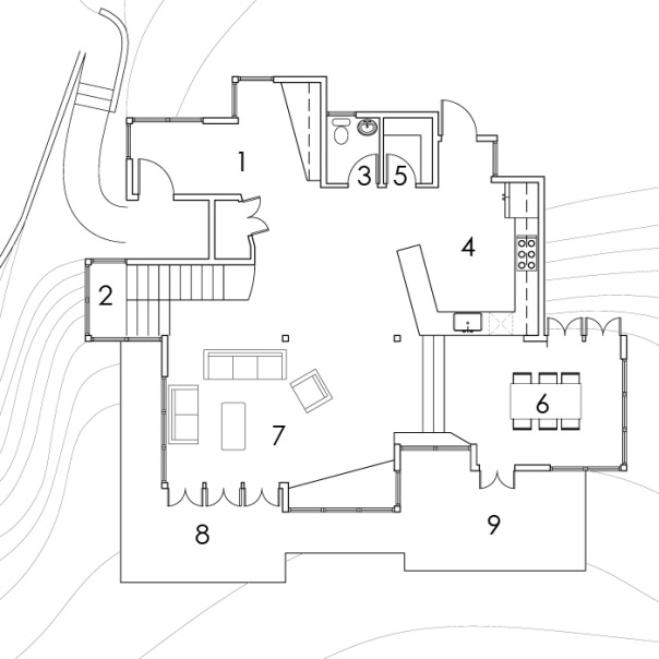 First Floor Plan1. Entry 2. Stairs 3. Powder Room 4