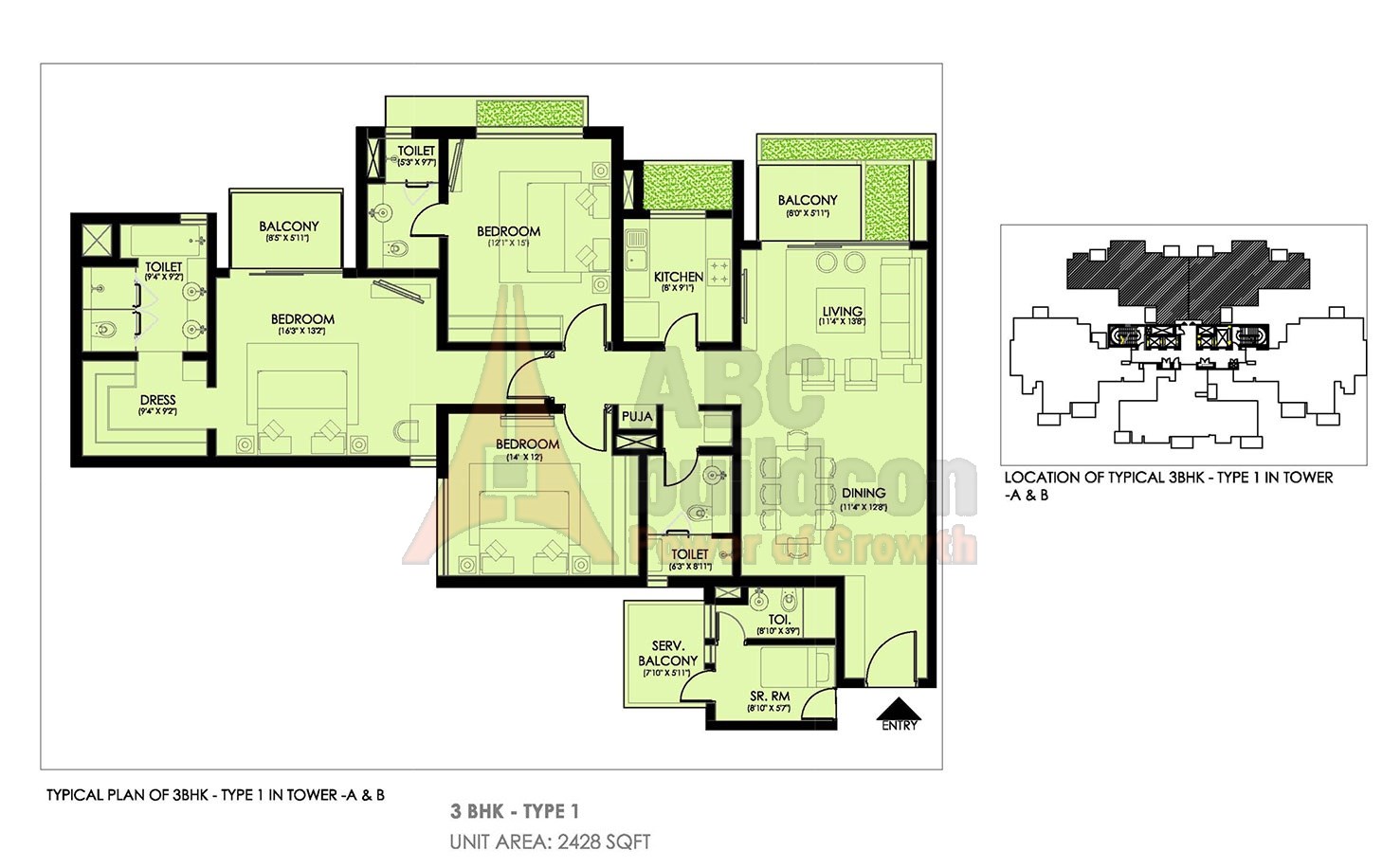 Ireo Victory Valley Floor Plan 3 BHK + S.R + Pooja Room