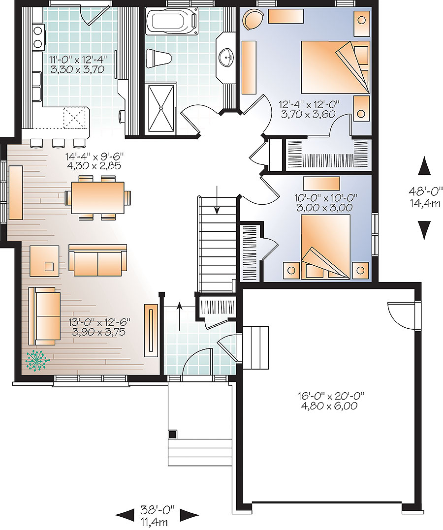 Two Bedroom Open Concept 22422DR Architectural Designs