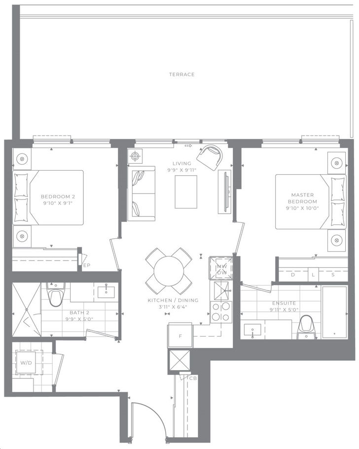 M2M Condos by AoyuanInternational 2BUT Floorplan 2 bed