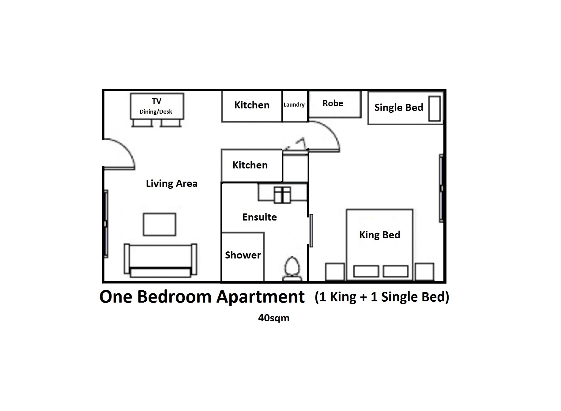 Twin/Triple One Bedroom Apartment Floor Plan (1 King bed