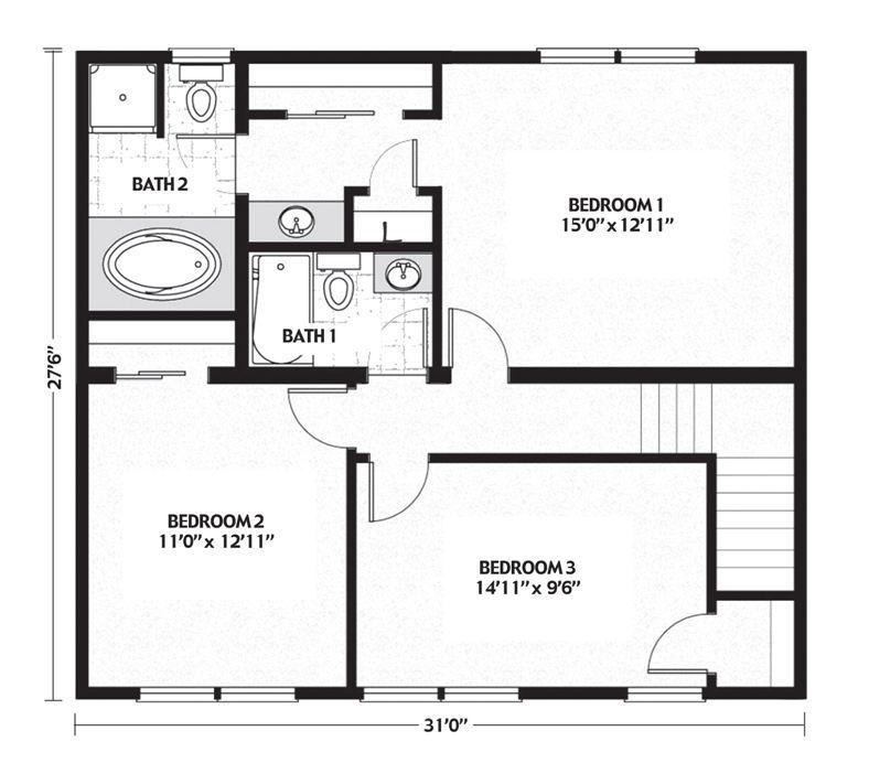Ontario 1705 Square Foot Two Story Floor Plan