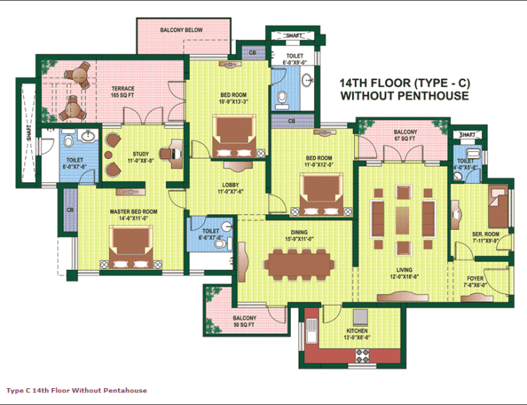 Orchid Petals Floor Plan 3 BHK + Study + S.R 2380 Sq. Ft