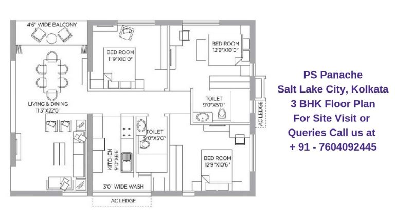 PS Panache Salt Lake City, Kolkata 3 BHK Floor Plan Regrob