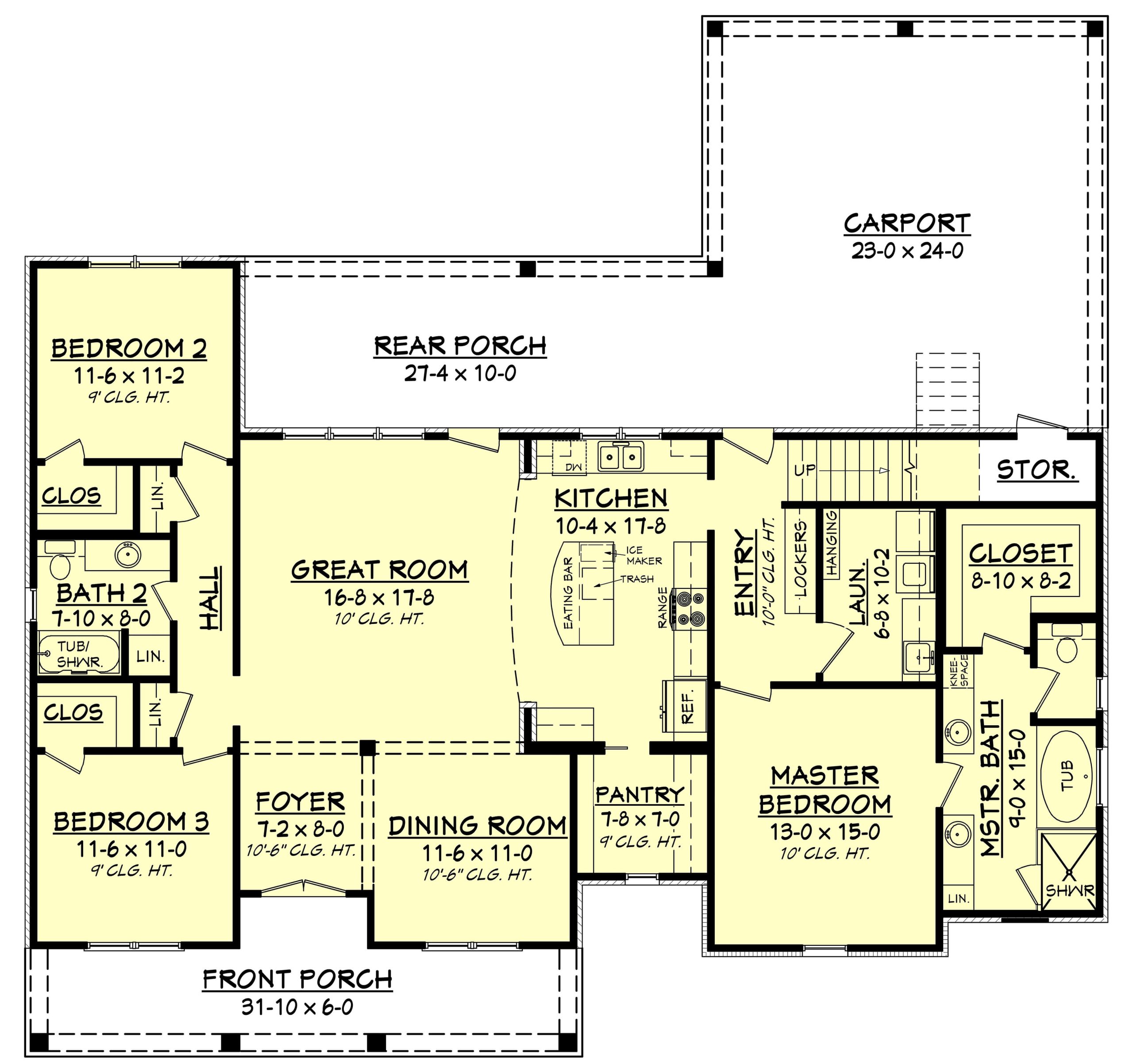 1900 Sq Ft House Plan With One Roof Line