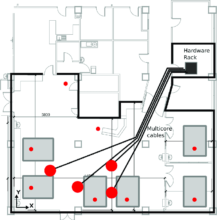 Schematic of the floor plan of the ICU at John Radcliffe