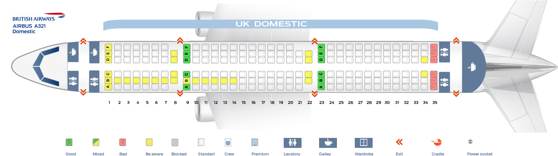 Seat map Airbus A321200 British Airways. Best seats in plane