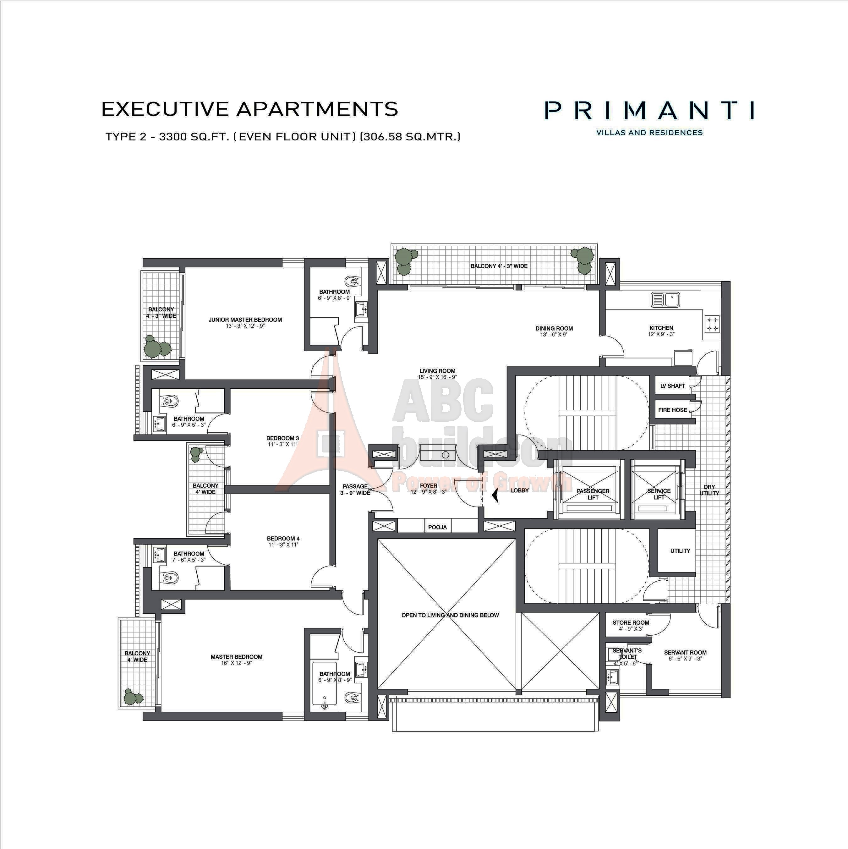 TATA Primanti Floor Plan 4 BHK + S.R + Store 3300 Sq. Ft