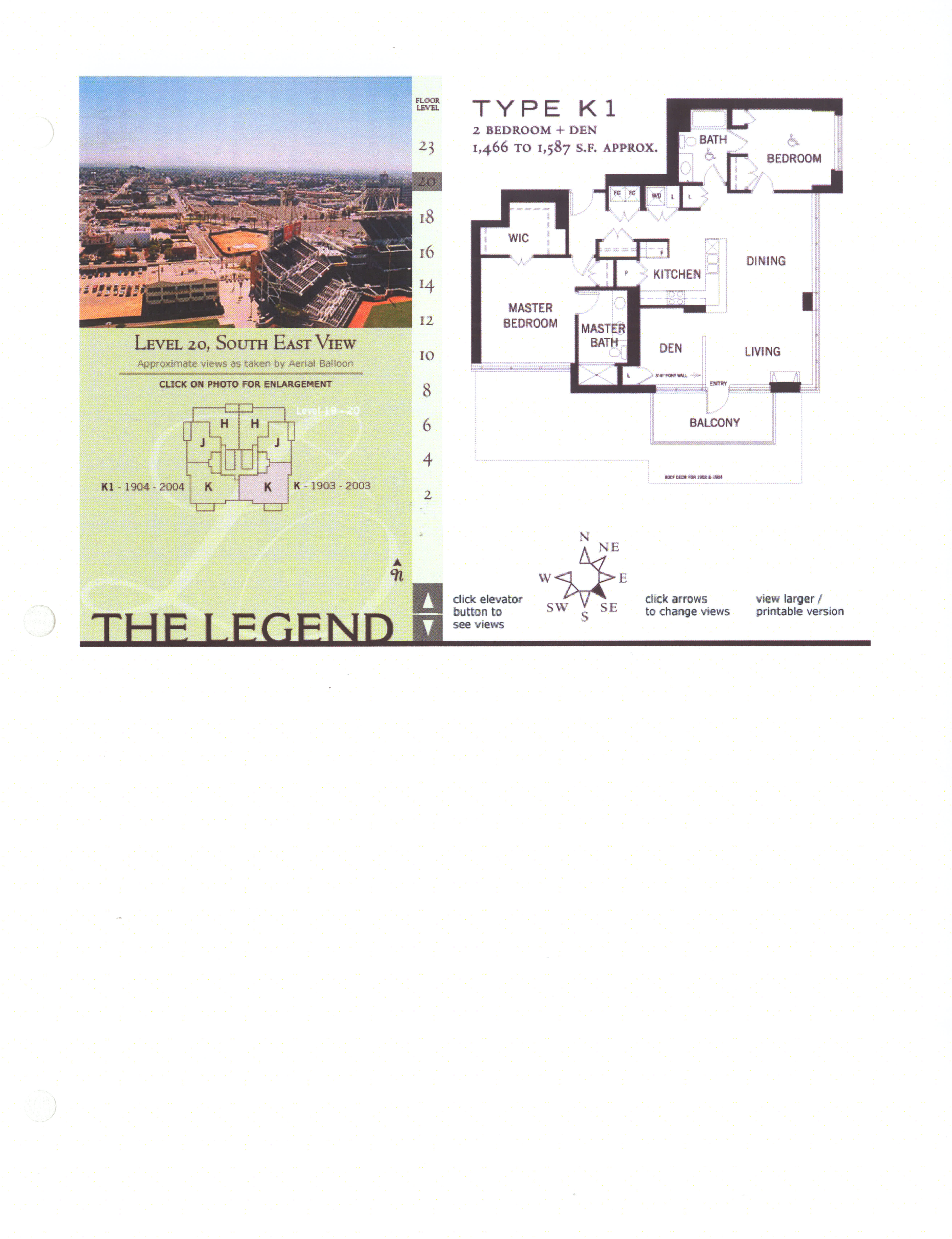 The Legend Floor Plan Level 20, South East View Type K1