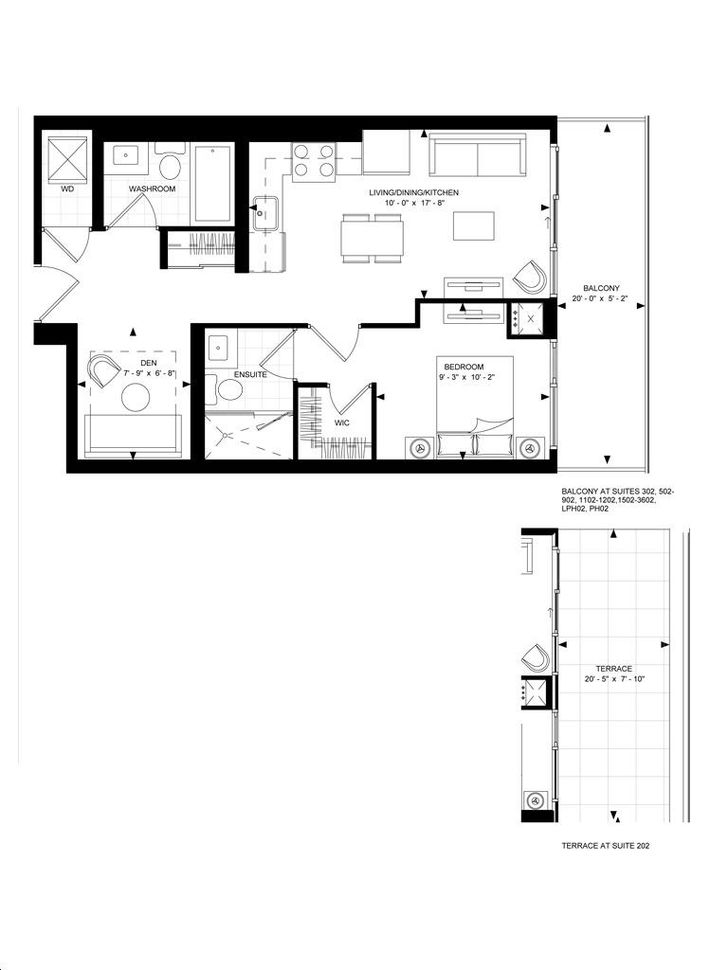 The Met Condos by Plaza 1D2C Floorplan 1 bed & 2 bath