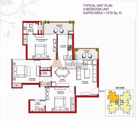 Tulip Violet Floor Plan 3 BHK + Store 1578 Sq. Ft