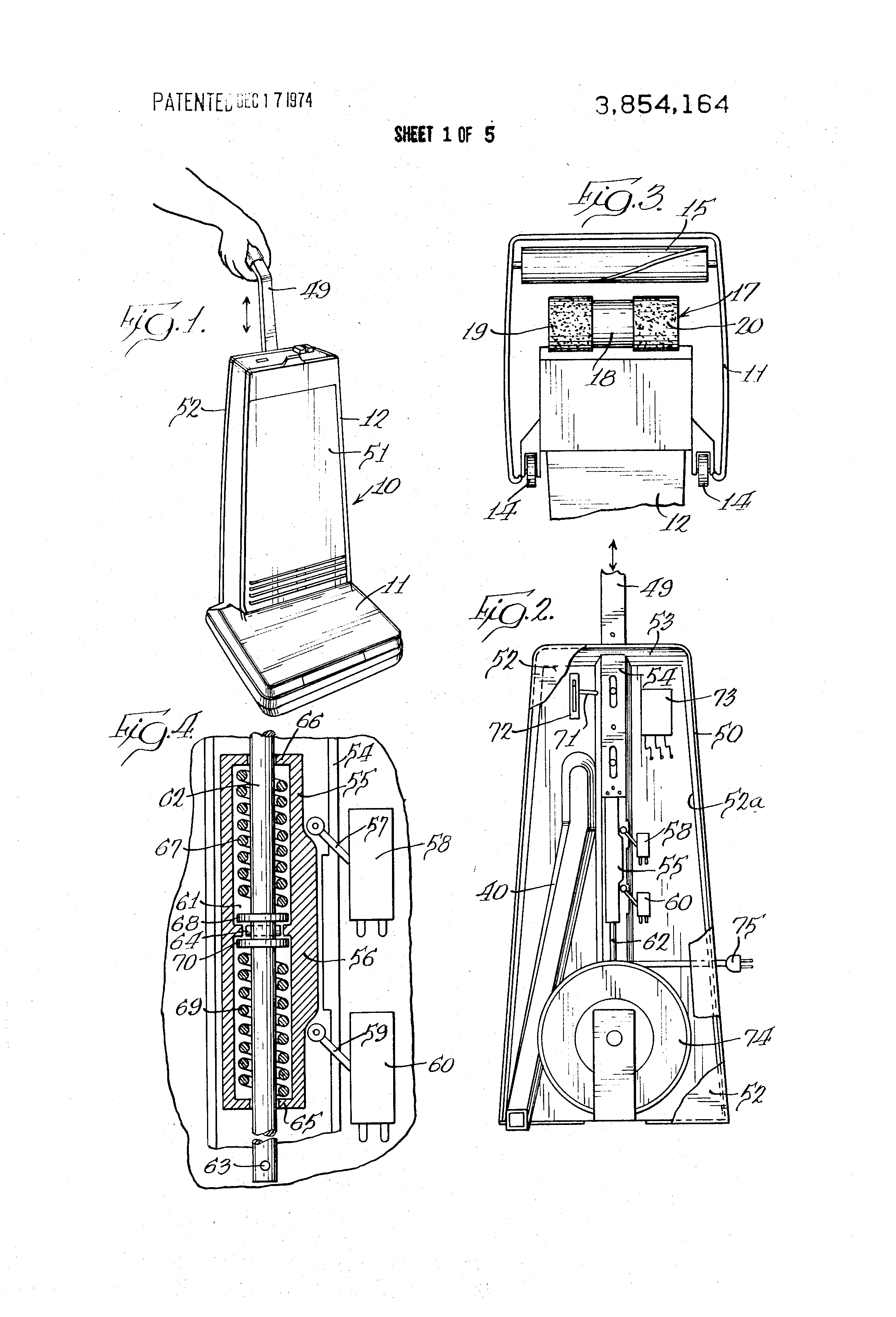 Patent US3854164 Selfpropelled upright vacuum cleaner