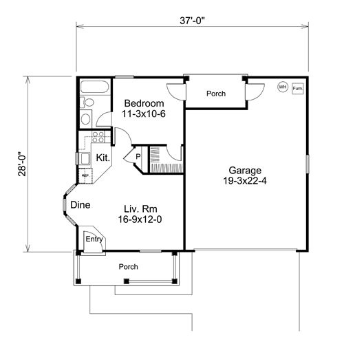 1 bedroom garage apartment Floor Plans ADU samples