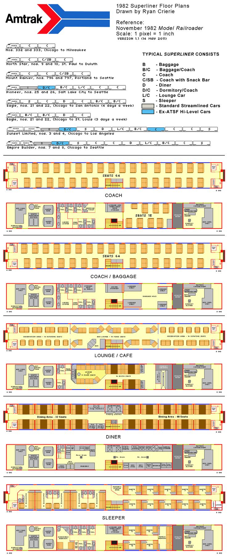 amtrak superliner flooro plans 1982 Diagrams, Drawings