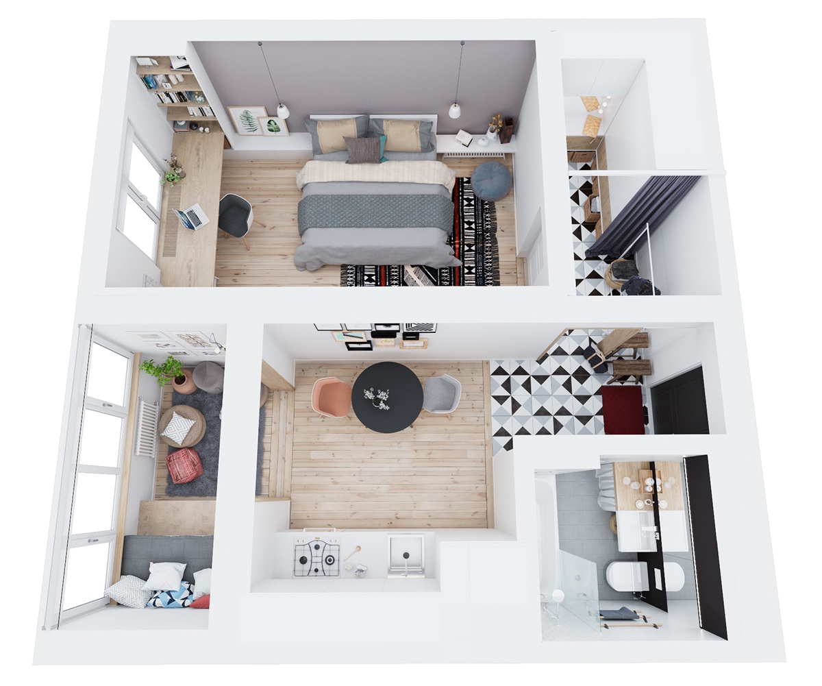3 Modern Style Apartments Under 50 Square Meters (Includes