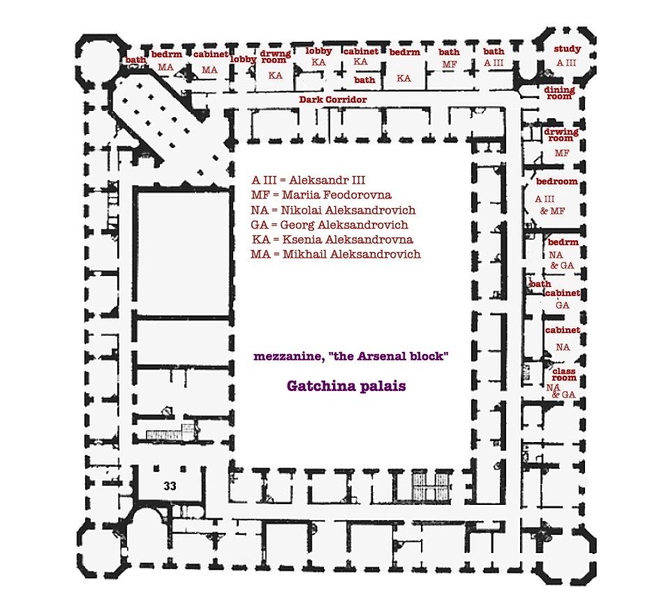 Gatchina Palace mezzanine floor plan before WWII