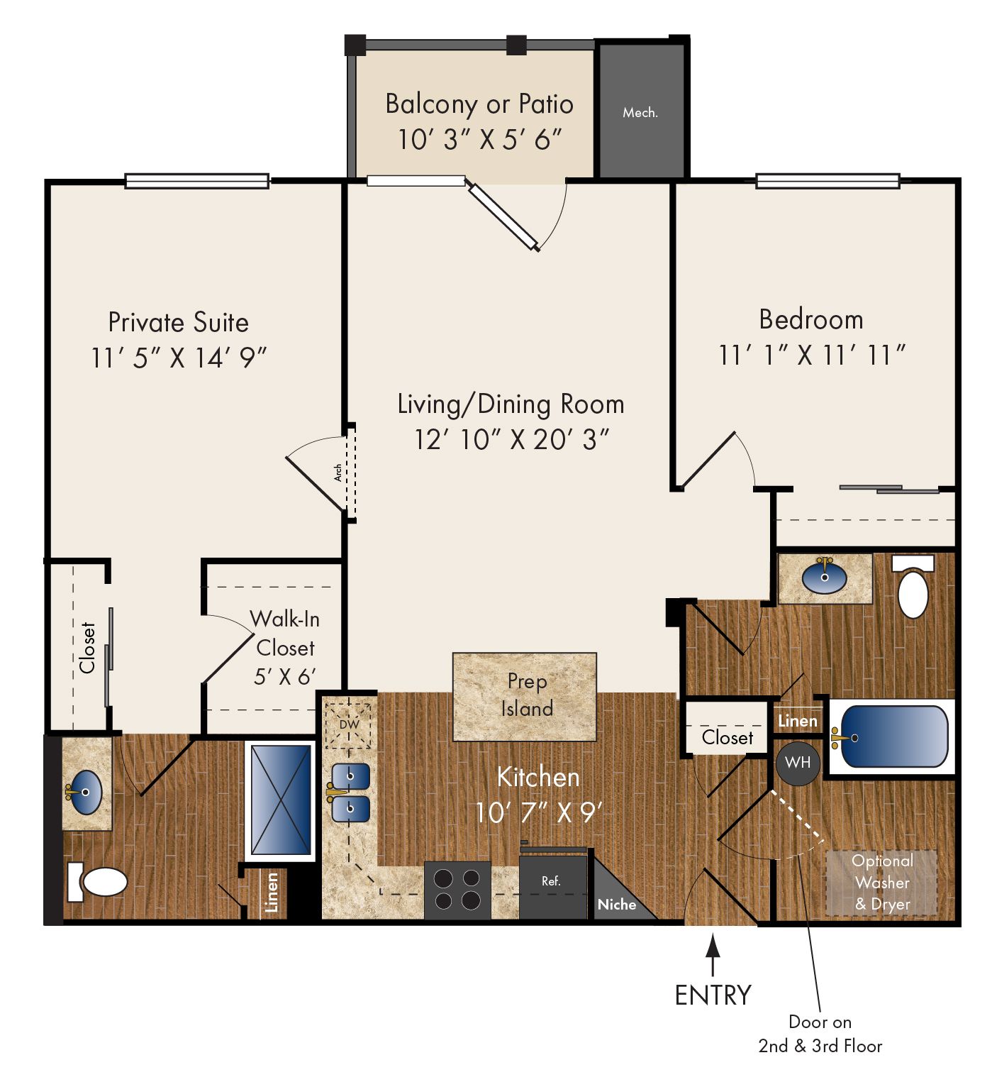 "Byron" Two Bedroom 1121 sq. ft. Luxury townhomes, Entry