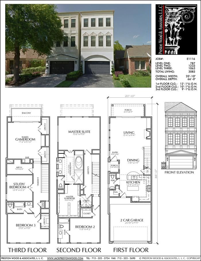 Three Story Townhouse Plan E1116 Town house floor plan