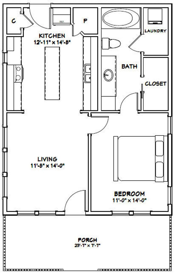 24x30 House 1Bedroom 1Bath 768 sq ft PDF Floor Plan