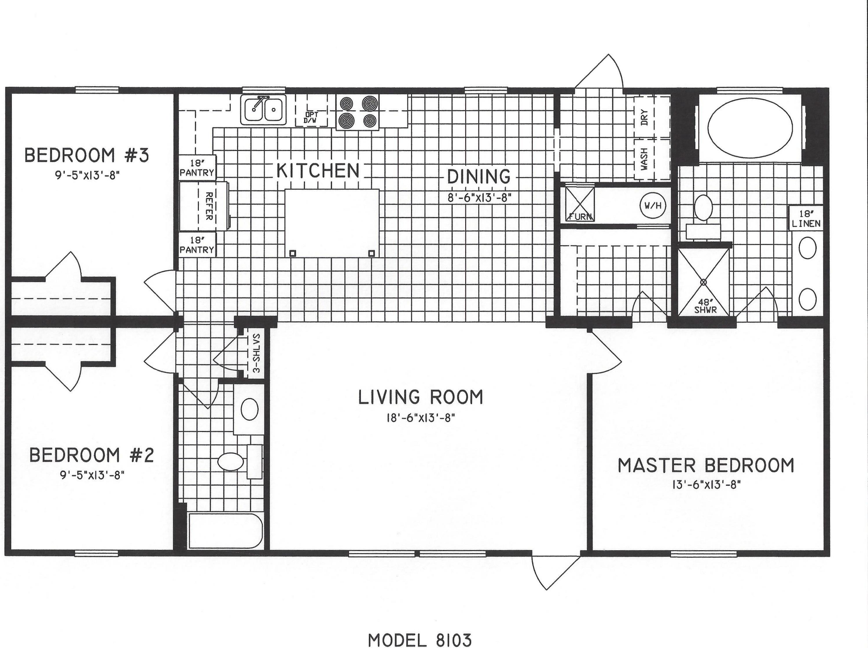 3 Bedroom Floor Plan C8103 Hawks Homes Manufactured
