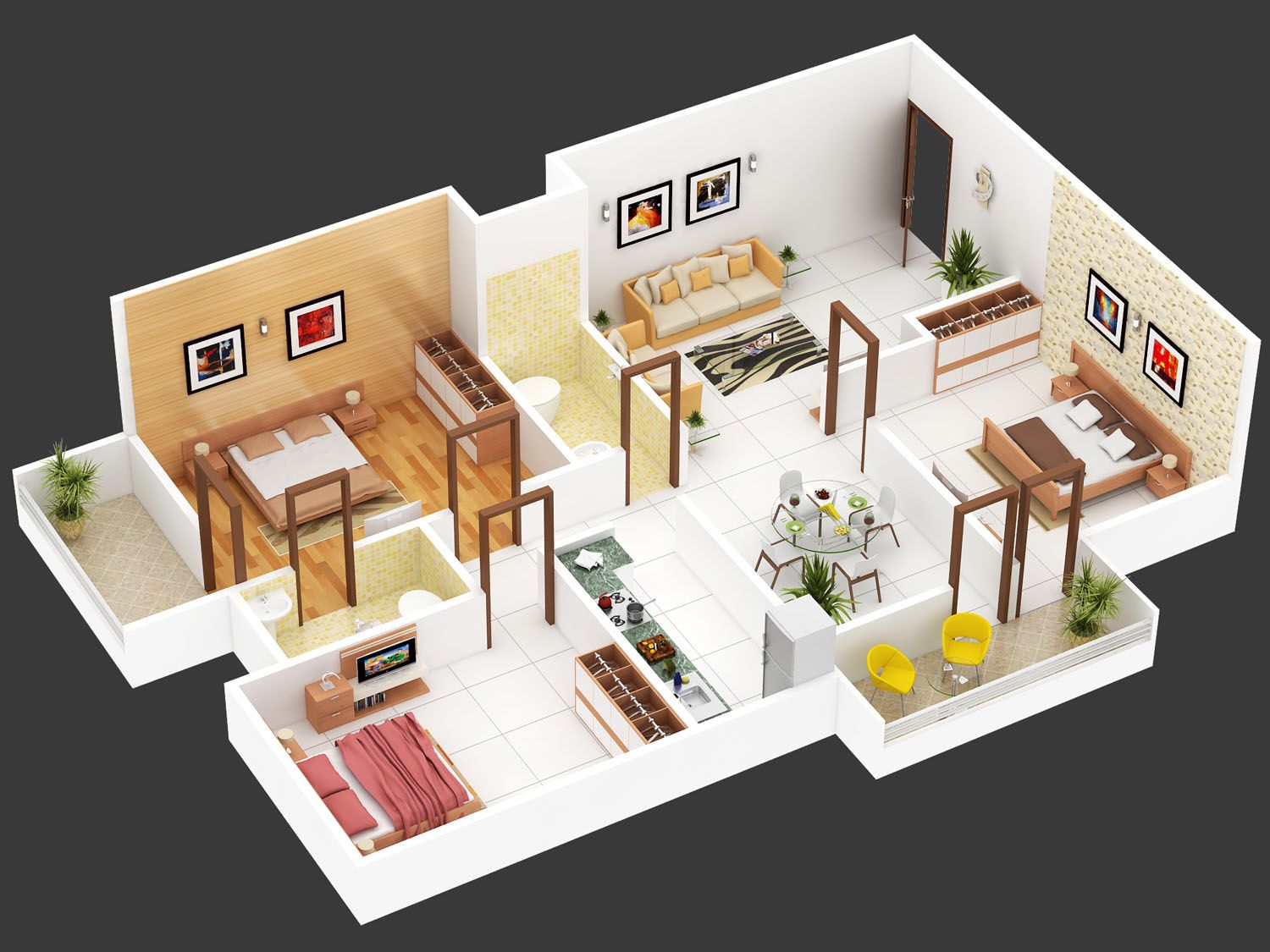 3BHK Floor Plan Isometric View Design for hastinapur Smart