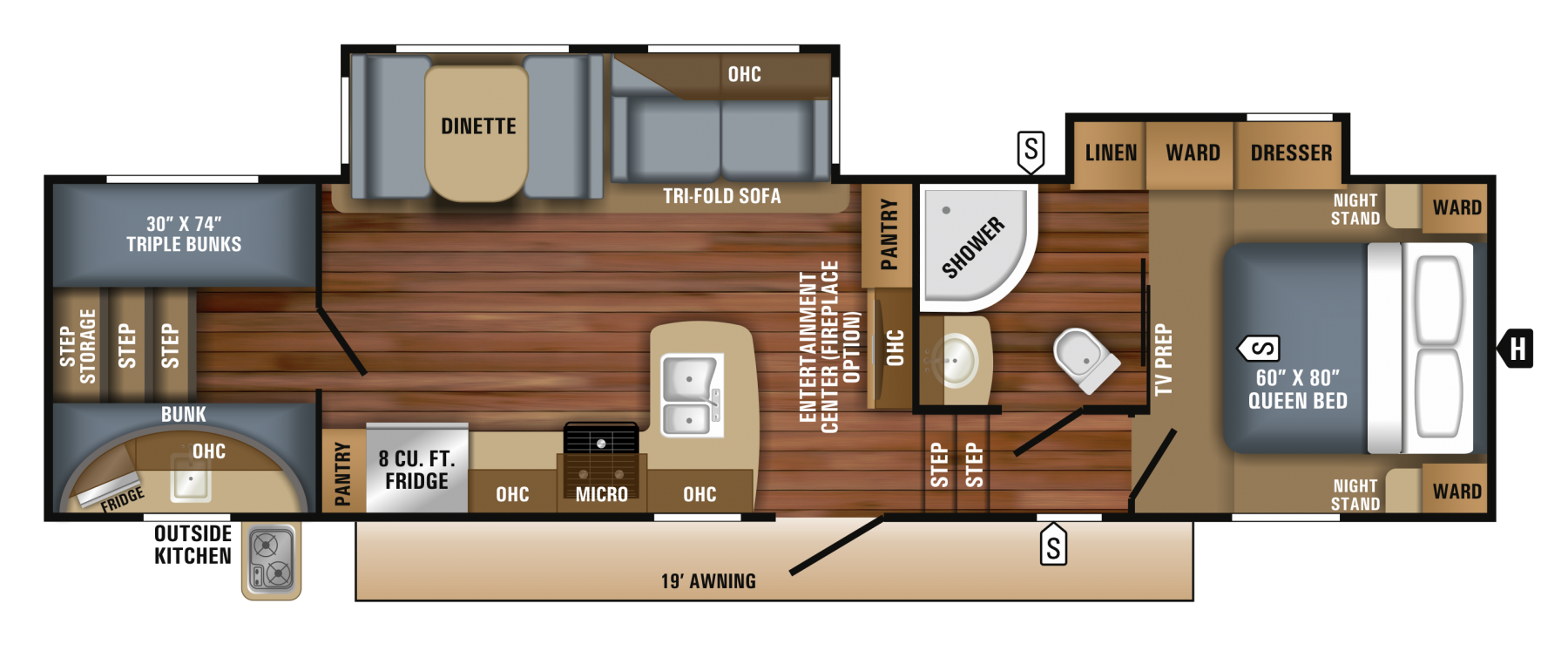 2018 Eagle HT Fifth Wheels 29.5BHOK Floorplan Floor